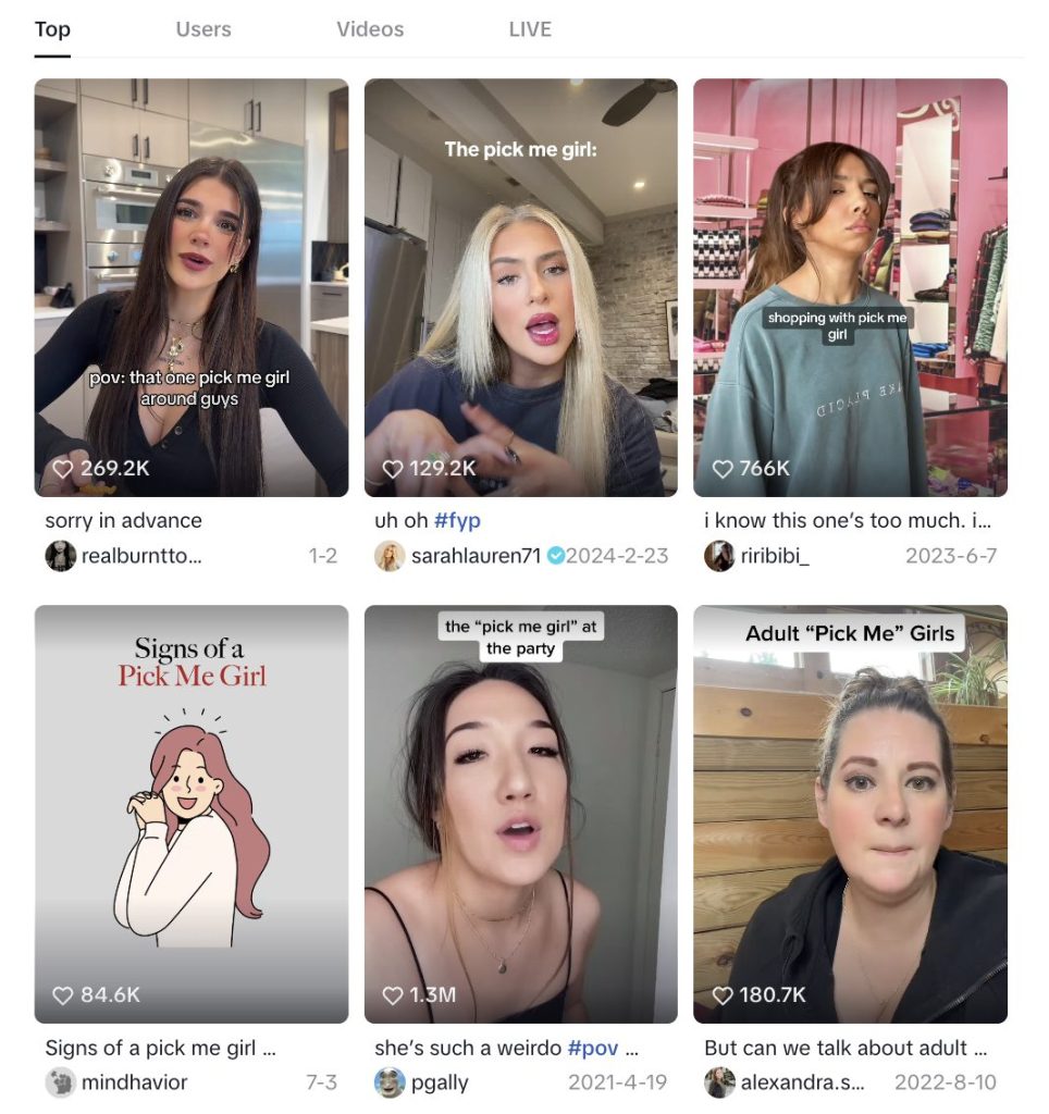 pick me girl tiktok slang 