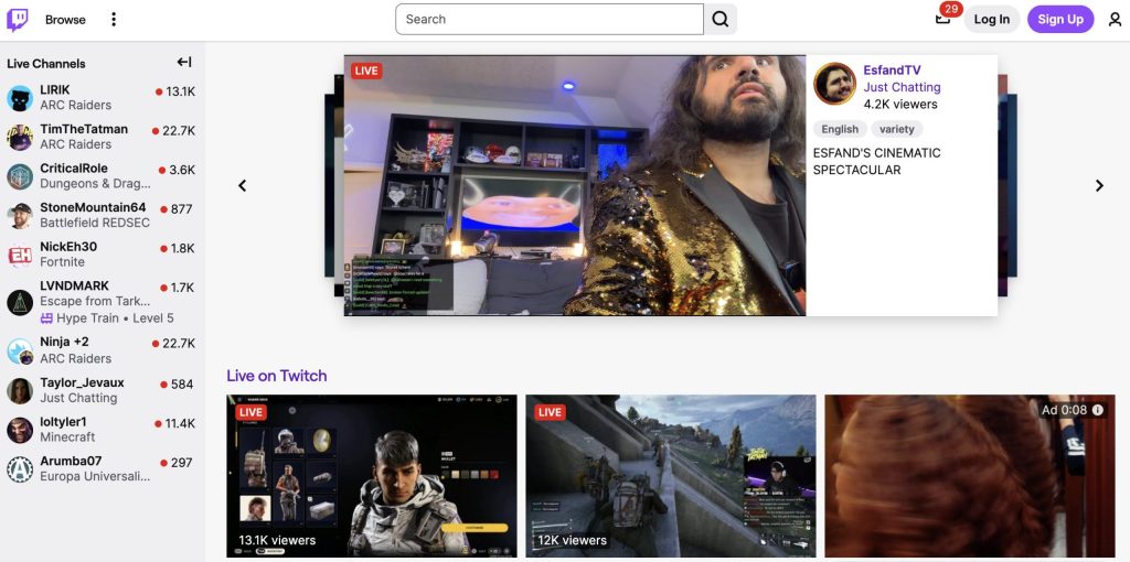 Twitch livestreams